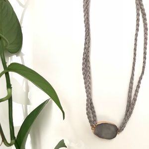 Faux stone and leather necklace